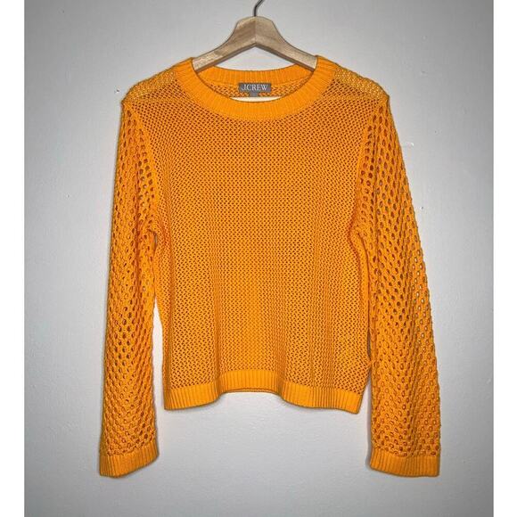J.Crew Crochet Crewneck Beach Pullover Sweater Bright Orange Size Small - Picture 3 of 9